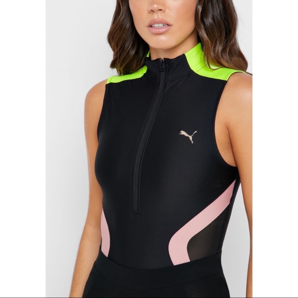 NWT Puma Chase Bodysuit in Black and Neon